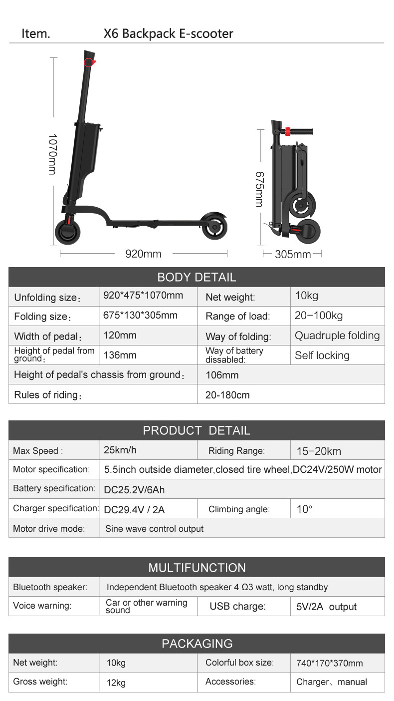 Two Wheel 5.5 Inch Mobility Scooter Adult Ultra Light Folding Mini Scooter 250W Lightweight Electric Scooter